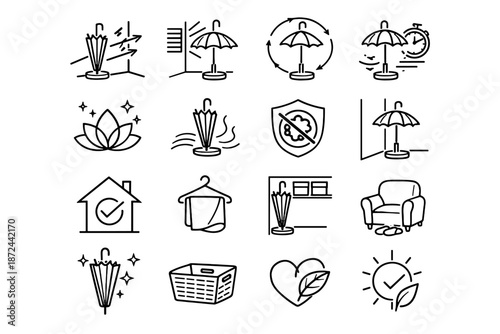 Drying mindful healthy fabrics habit placement icons practical storage ventilation umbrella icon