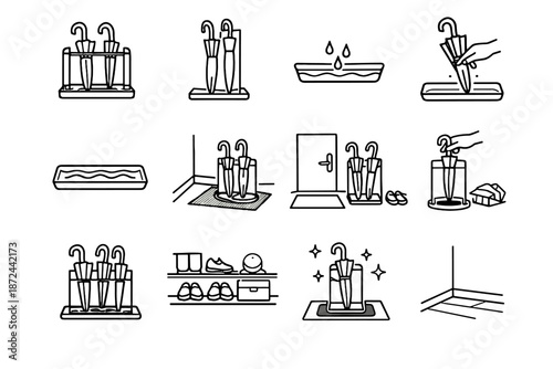 Stand icon drip logic use vector protection set tray umbrella mindful