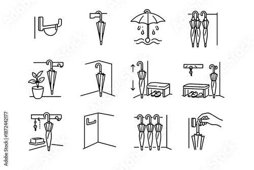 Clutter installation wall icons entryway drying vector position icon umbrella care practical