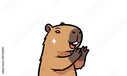 Cartoon Capybara Character with Hands Together.