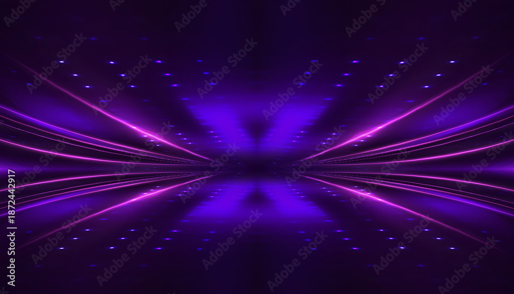 Fototapeta premium Background of empty room with spotlights and lights, abstract purple background with neon glow