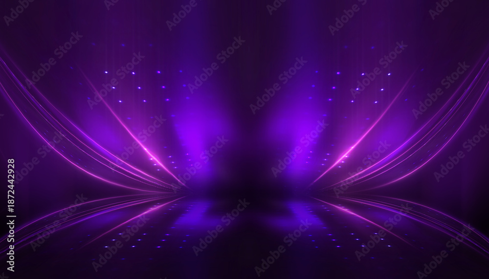 Obraz premium Background of empty room with spotlights and lights, abstract purple background with neon glow