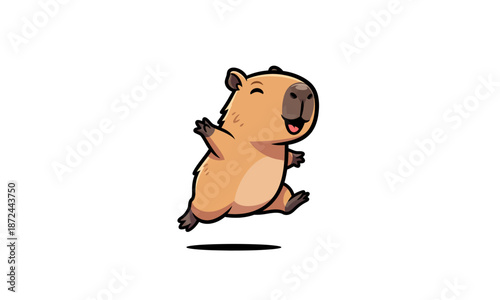 Happy Capybara Cartoon Character Dancing Freely.