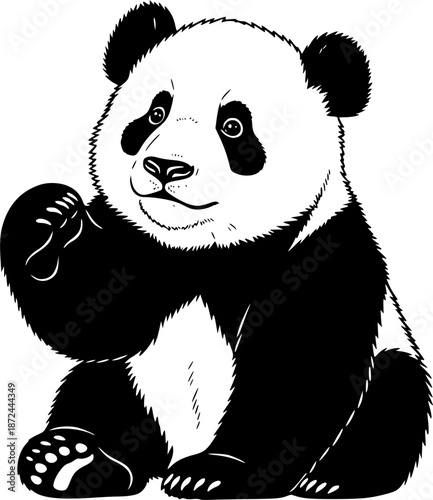 Adorable Panda Bear Cub – Black and White Vector Illustration, Cute Animal Outline, Wildlife Sketch, Line Art Design