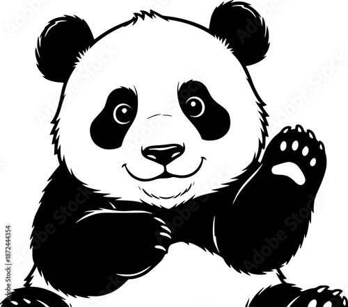 Adorable Panda Bear Cub – Black and White Vector Illustration, Cute Animal Outline, Wildlife Sketch, Line Art Design