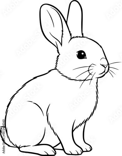 Cute Bunny Rabbit – Black and White Vector Illustration, Gentle Animal Outline, Sitting Rabbit, Wildlife Line Art Sketch