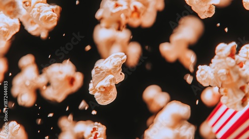 映画の夜、ポップコーンが空気中に飛び出します