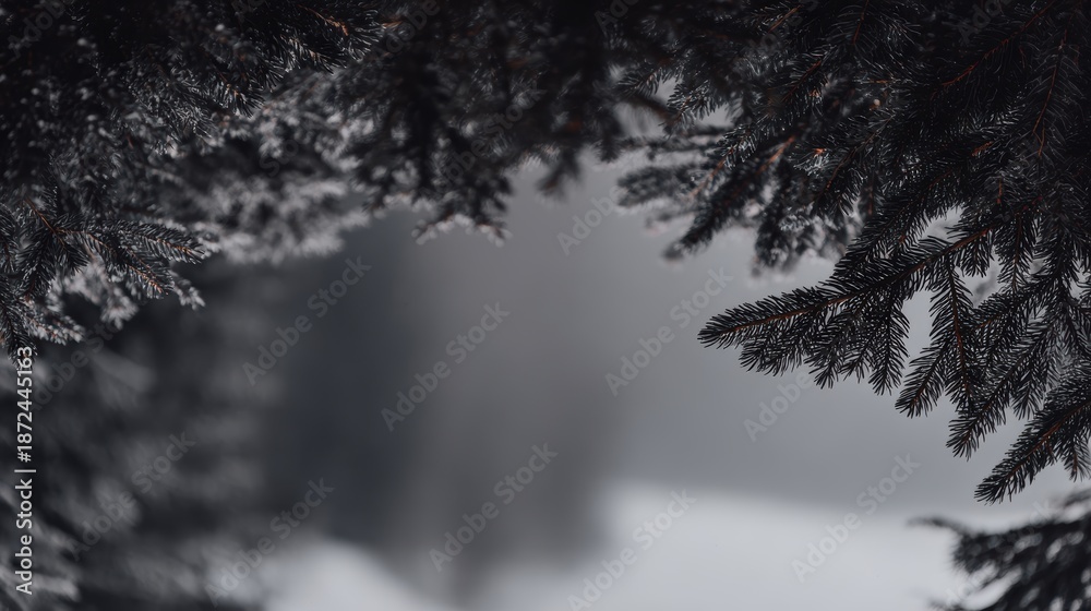 Fototapeta premium 曇りの日の冬の風景の中の雪の木々