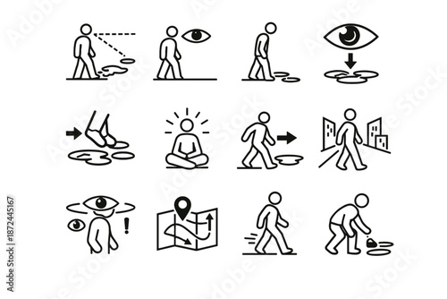 Scan puddle direction care urban path ahead vector ground icon avoidance awareness