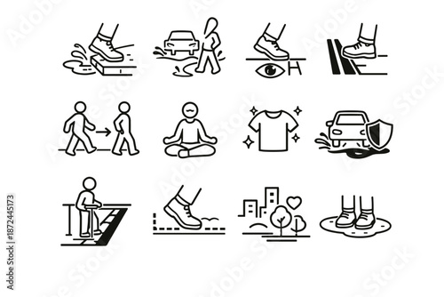 Road icons splash urban vector near puddle edge puddles safety clothes icon