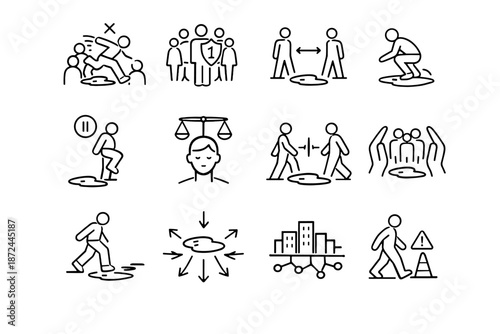 Puddles vector cue icon puddle caution crowd avoid urban focus jumping awareness