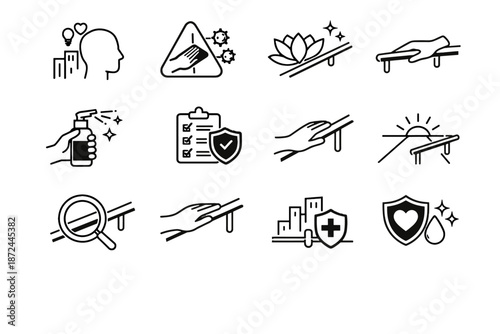 Health icons basics urban icon vector handrail quiet routine hygiene contact baseline