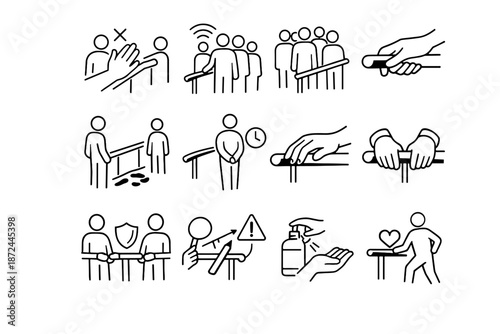 Hygiene patience handrails logic public wait density urban vector icon rail situational