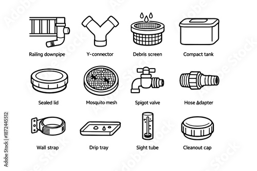 Sealed icon strap mosquito tray rainwater vector collection compact icons valve lid
