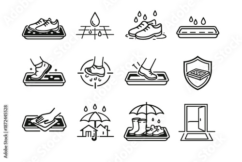 Cue vector minimalist care prevention muddy contain wet cleanup icon easy shoe