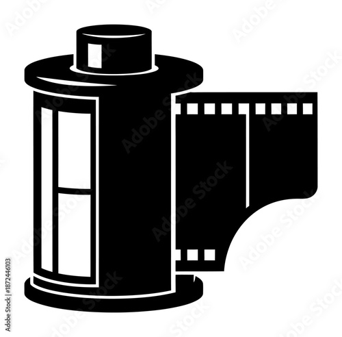 Minimalist Film Roll Canister Silhouette Vector Illustration