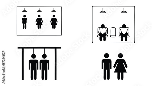 Modern restroom and dressing room signs with gender neutral symbols