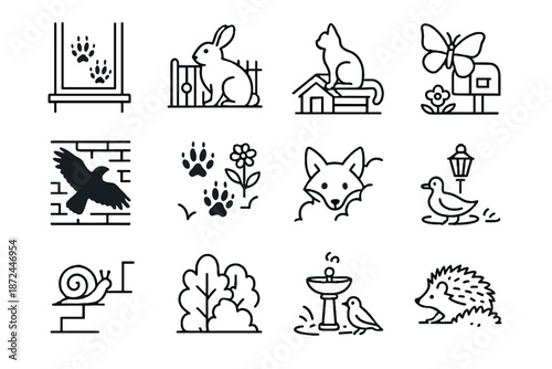 Vector snail icon urban bed icons wildlife fence face playground peeking mailbox