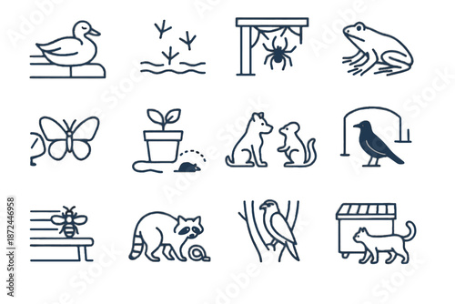 Under curb hawk park structure resting vector urban near wet icons icon