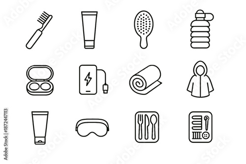 Collapsible foldable icon compact case travel icons tube vector kit rain charger