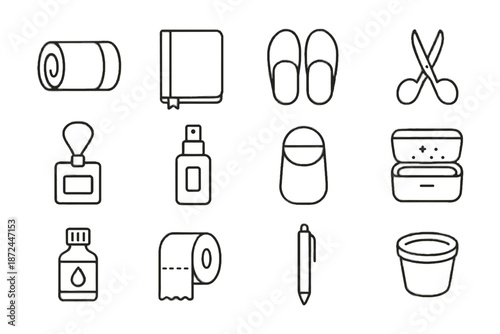 Ribbon journal icon essentials glasses icons essential vector spray tissue compact bottle