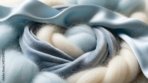 Soft Pastel Textures of Angora Wool Velvet and Silk Close Up