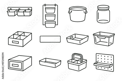 Drawer vector shelf dividers bins storage icon tiny box space handles tray
