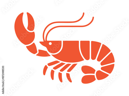 Red lobster or shrimp icon, seafood restaurant logo, minimalist crustacean illustration isolated on white background