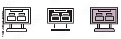 Modern responsive web layout displayed on a desktop monitor in various icon styles