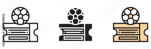 Soccer game ticket icon set representing football match entrance pass