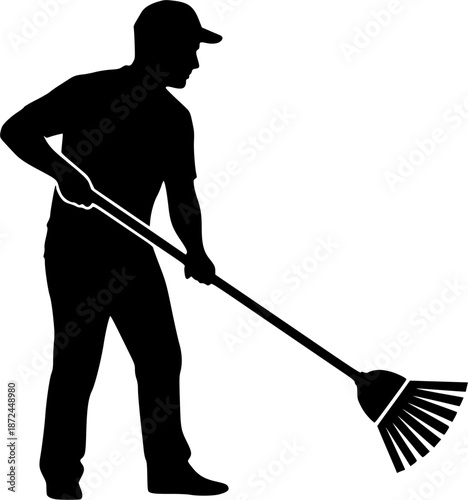 vector illustration of a man with broom
