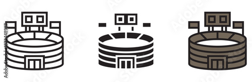 Modern stadium designs with sleek architecture and varied color schemes