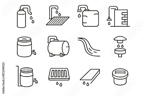 Rainwater icons ramp cistern vector urban city flow channel icon sloped tank