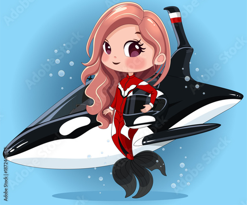 Racing Mermaid Riding Underwater Bike – Cute Cartoon Fantasy Character