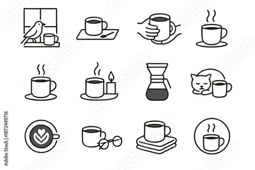 Minimal icons outside vector icon coffee cup mug minimalist table rising candle