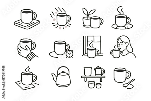Clock still icon mug minimalist coffee icons cup slow hand small vector