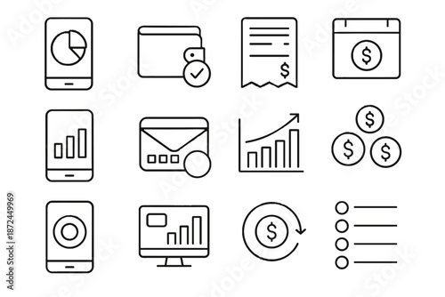 Expense graph digital phone budget bank chart wallet bubbles tracker icon vector