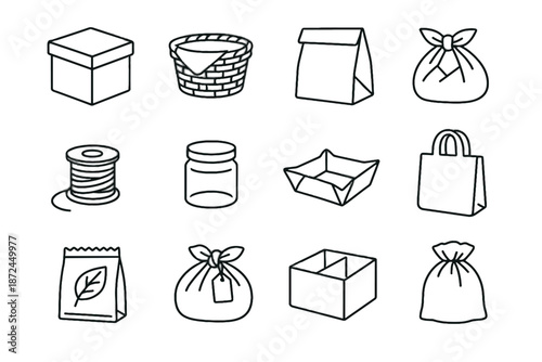 Paper wrap lining tag cloth vector gift twine reused kraft eco icon