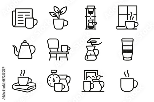 Plant steam minimalist mug vector blanket icons timer newspaper morning icon coffee