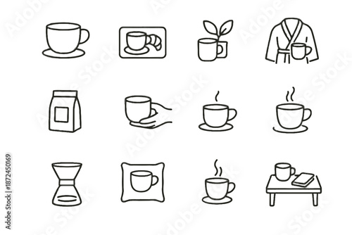 Icons quiet icon bag gentle soft coaster robe coffee vector lines mug