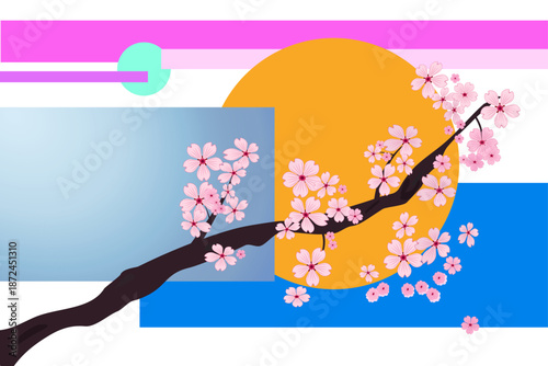 Sakura branch. Vector drawing in Art Nouveau style. An illustration for decoration with a sakura branch.