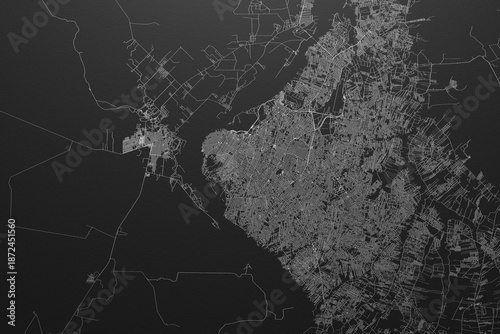 Obraz na płótnie Street map of Asuncion (Paraguay) on black paper with light coming from top