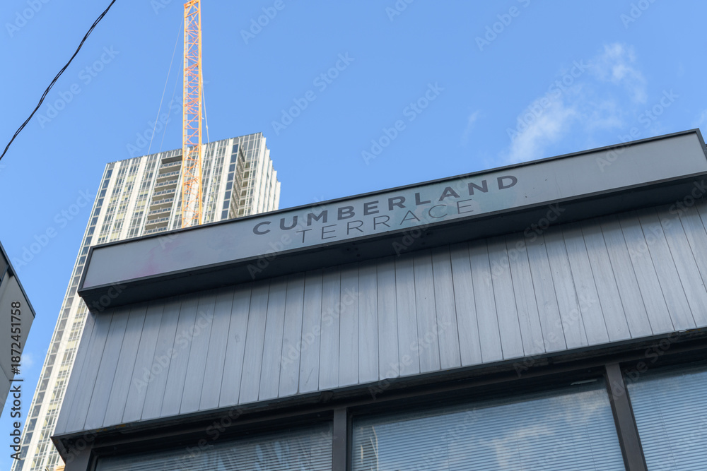 Fototapeta premium sign outside Cumberland Terrace (Bay St entrance), Toronto