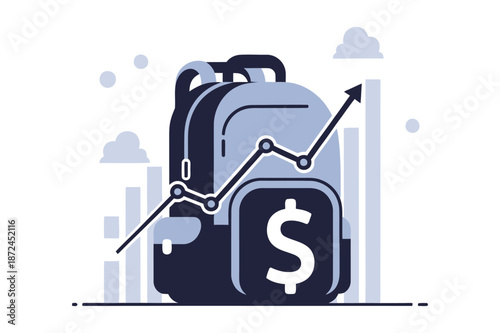 Education cost growth concept with backpack and graph
