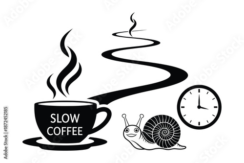 Slow Coffee Concept Illustration with Snail and Clock Symbols