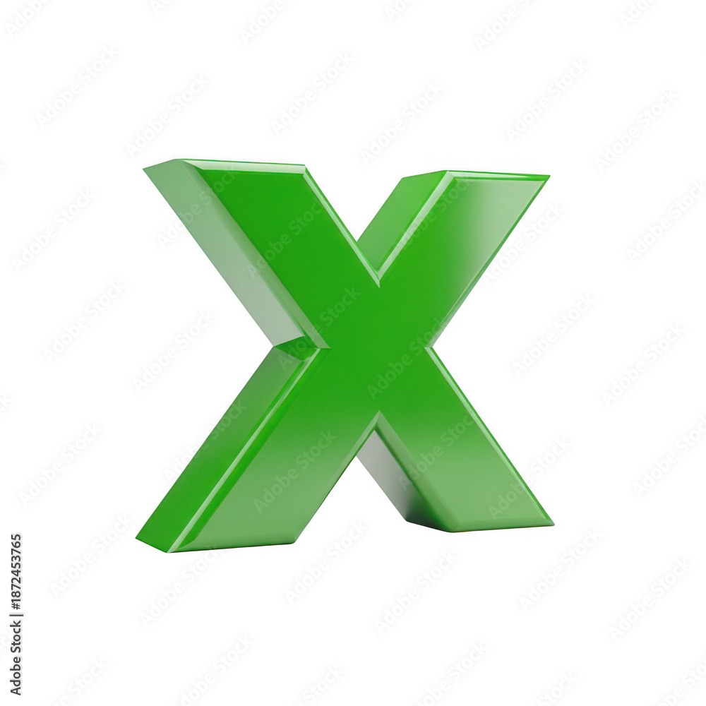 Obraz premium Green 3d x symbol isolated on transparent background