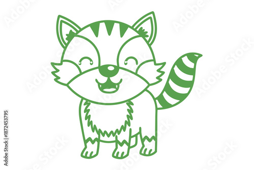 drawing features a cheerful green raccoon outlined against a plain white background