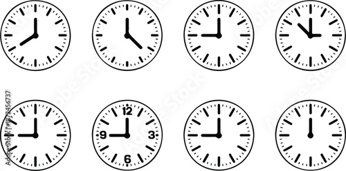 Clock Outline Icon Set  Different Times and Hours