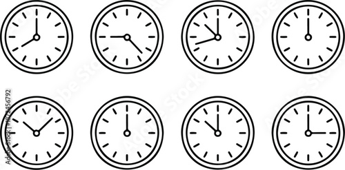 Clock Outline Icon Set  Different Times and Hours