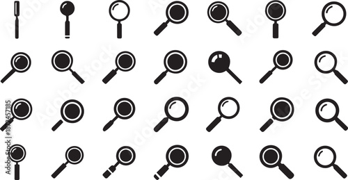 Collection of Magnifying Glass and Search Tool Icons for Web and Interface Design